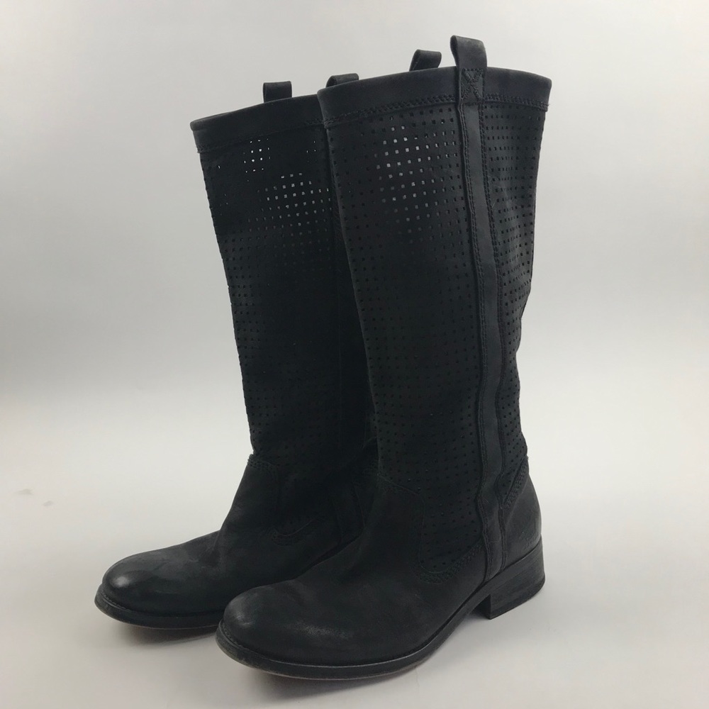 Superdry Japan perforated black leather boots 7